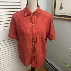 CHRISTIAN BERG Top Womens 44 US L/XL Burnt Orange Linen Casual Shirt Lagenlook